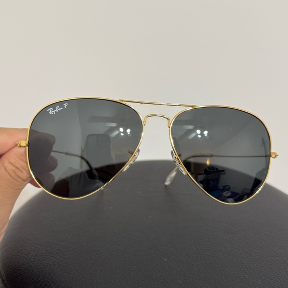 Unisex Ray-Ban Black and Gold Aviator Sunglasses - Picture 5 of 6